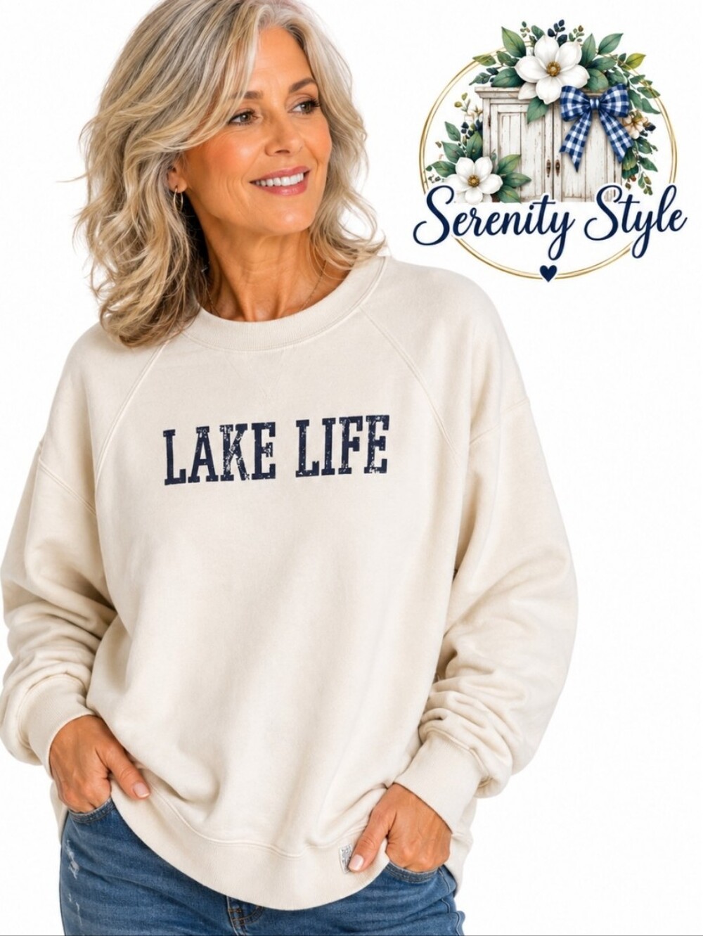 Lake Life Womens Crewneck Sweatshirt - Cream Granola Girl